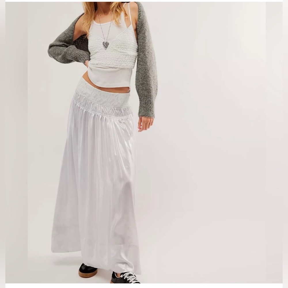 FREE PEOPLE Women ASTER Maxi Lace pleated Skirt & Ruched Crop SET